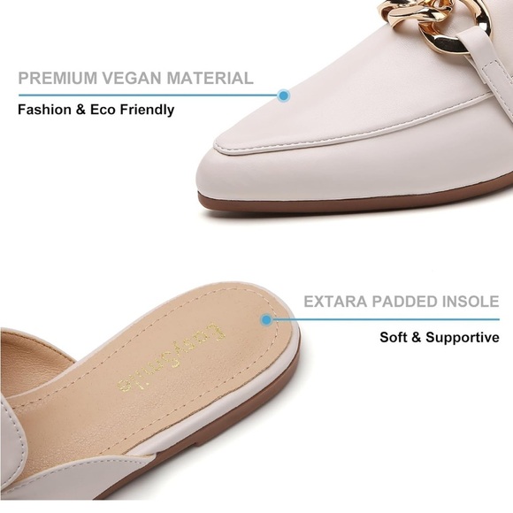 Easy Smile- White Mules with Gold Chain Size 7 - Picture 2 of 9